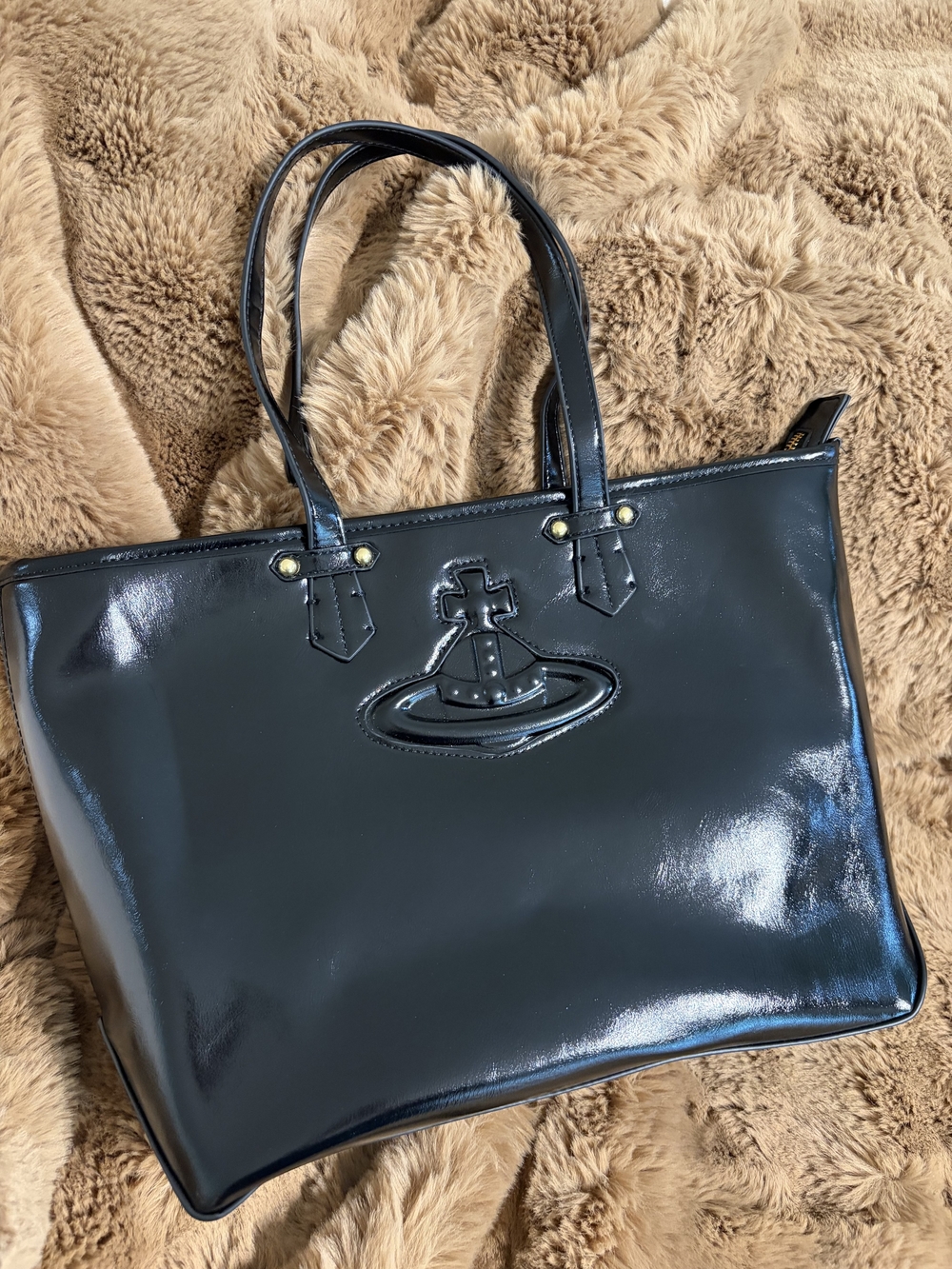 Vivienne Westwood Black Patent Tote with Orb Emblem